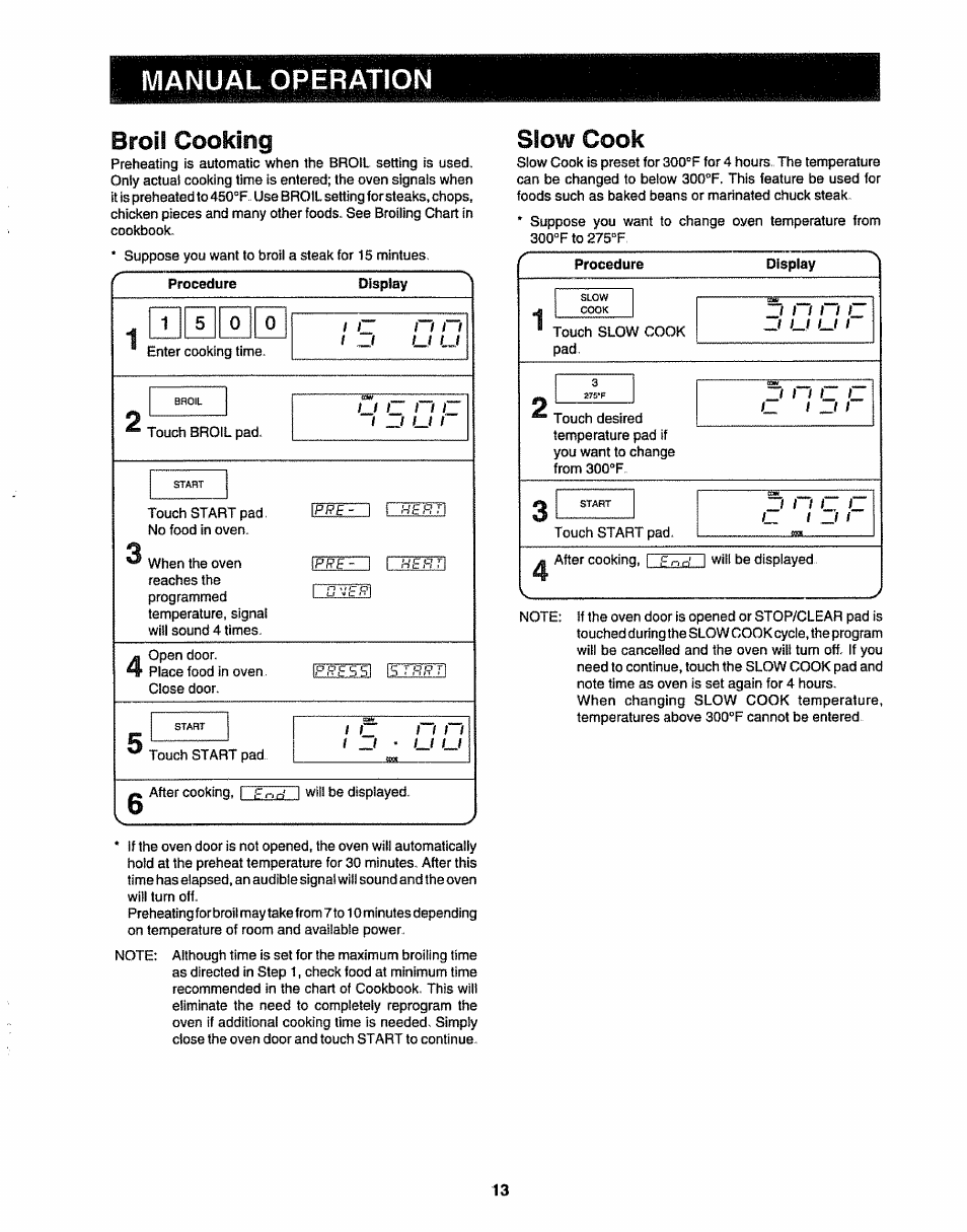 Broil cooking, Slow cook, Manual operation | Sharp R-9H84B User Manual | Page 15 / 28