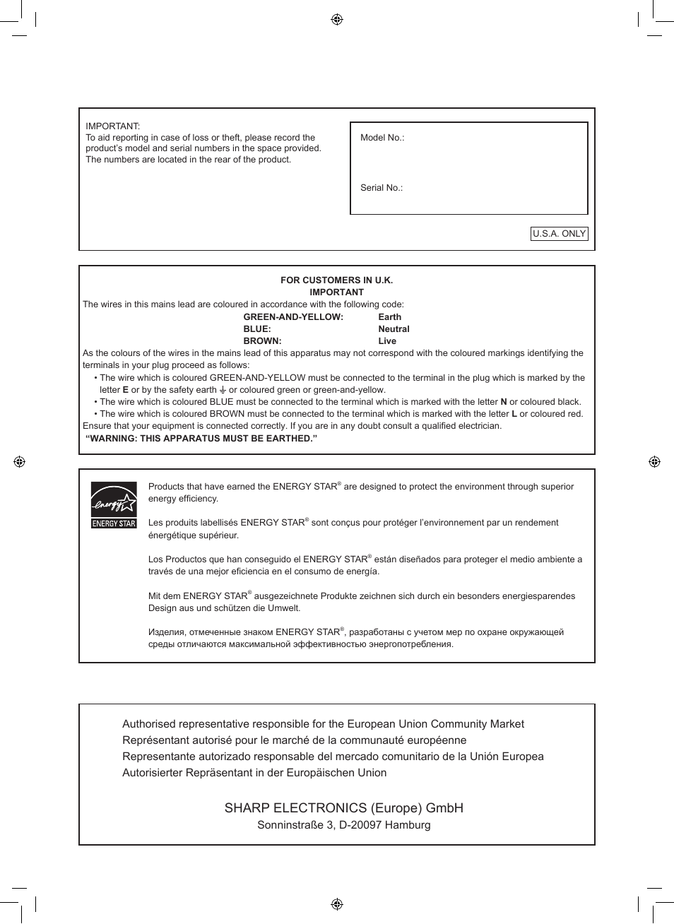 Sharp electronics (europe) gmbh | Sharp PN-E601 User Manual | Page 2 / 64