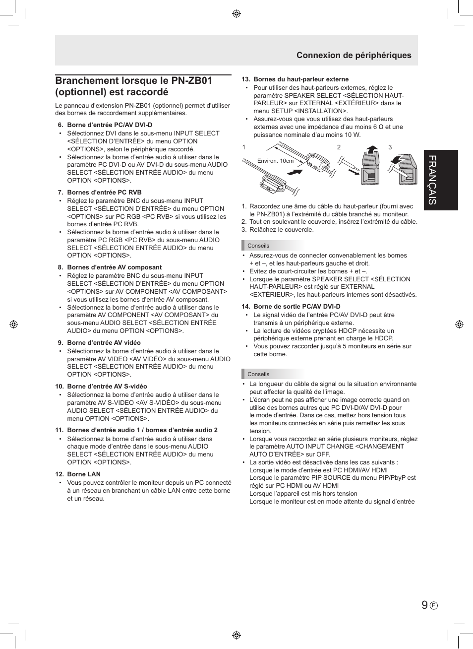 Français, Connexion de périphériques | Sharp PN-E601 User Manual | Page 23 / 64