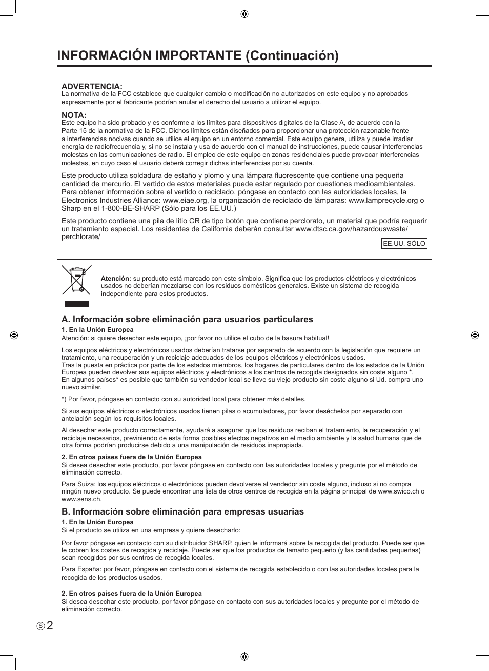 Información importante (continuación) | Sharp PN-E601 User Manual | Page 28 / 64