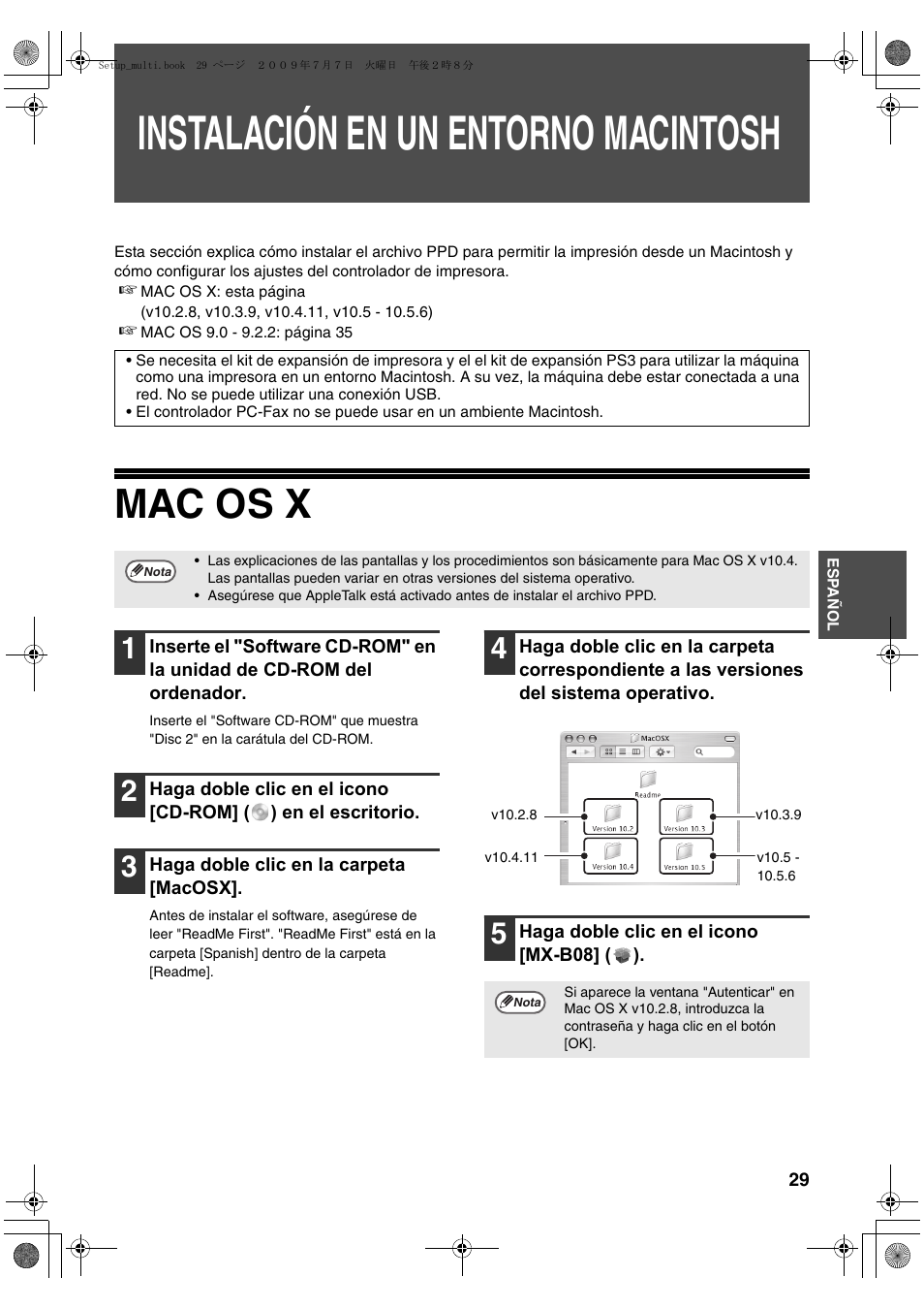 Instalación en un entorno macintosh, Mac os x | Sharp MX-PB12 User Manual | Page 115 / 172
