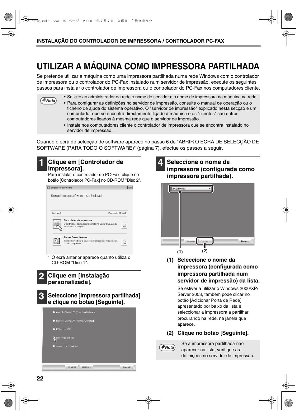 Utilizar a máquina como impressora partilhada | Sharp MX-PB12 User Manual | Page 150 / 172