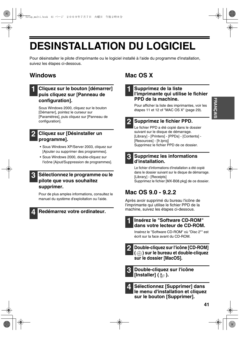 Desinstallation du logiciel | Sharp MX-PB12 User Manual | Page 85 / 172