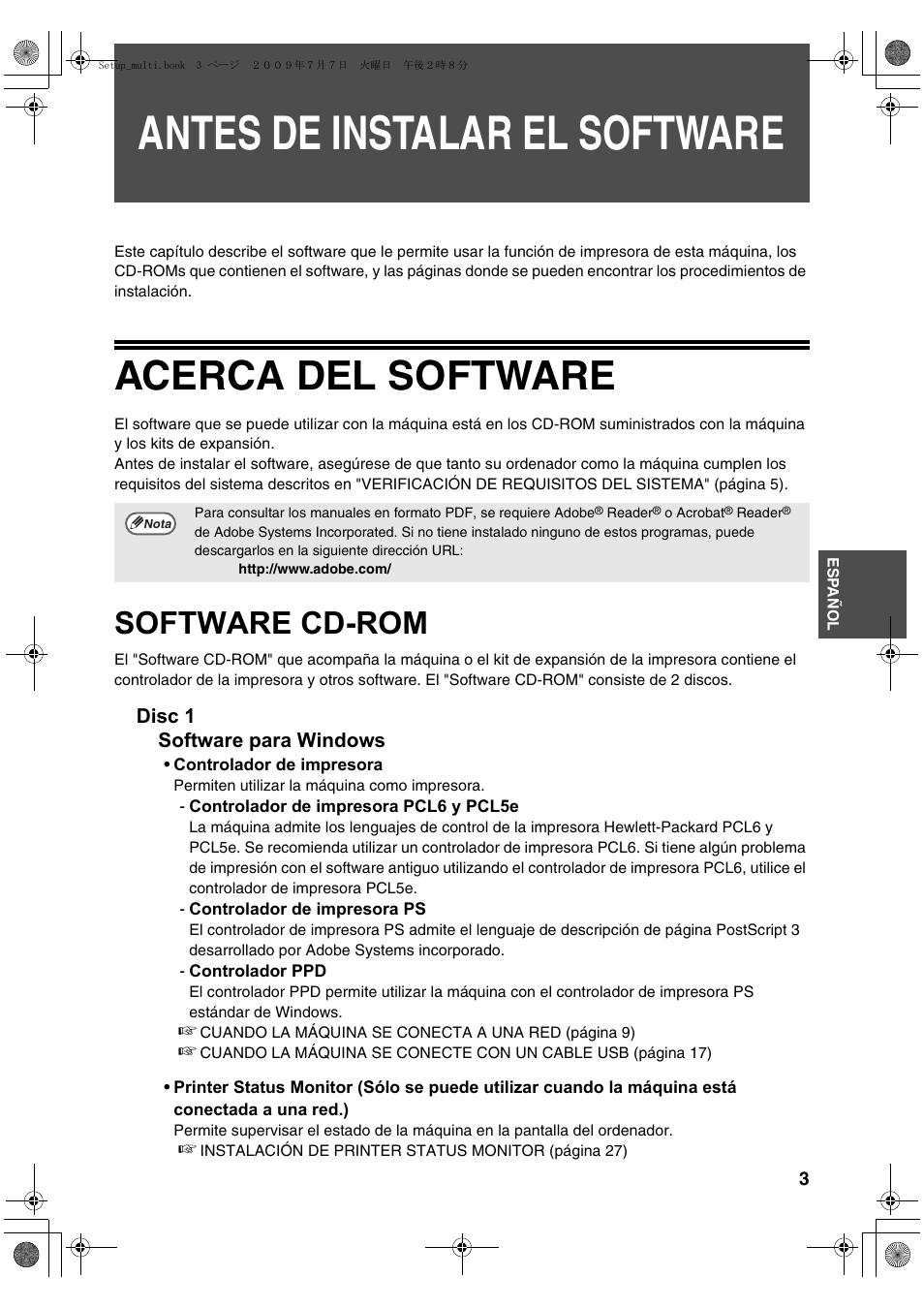 Antes de instalar el software, Acerca del software, Software cd-rom | Sharp MX-PB12 User Manual | Page 89 / 172