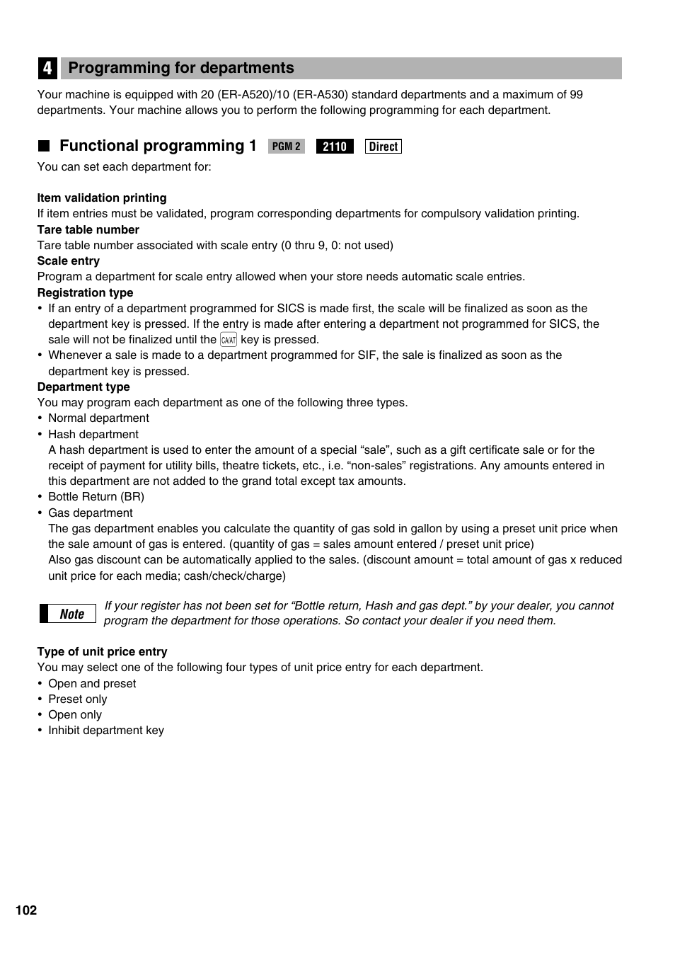 Functional programming 1, Programming for departments | Sharp ER-A520 User Manual | Page 104 / 229