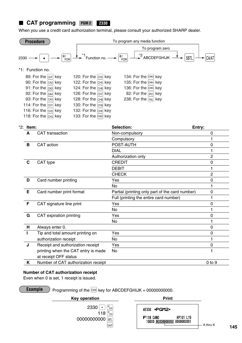 Cat programming | Sharp ER-A520 User Manual | Page 147 / 229