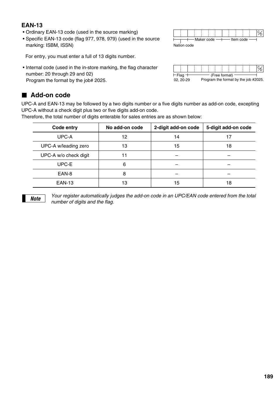 Add-on code, Ean-13 | Sharp ER-A520 User Manual | Page 191 / 229