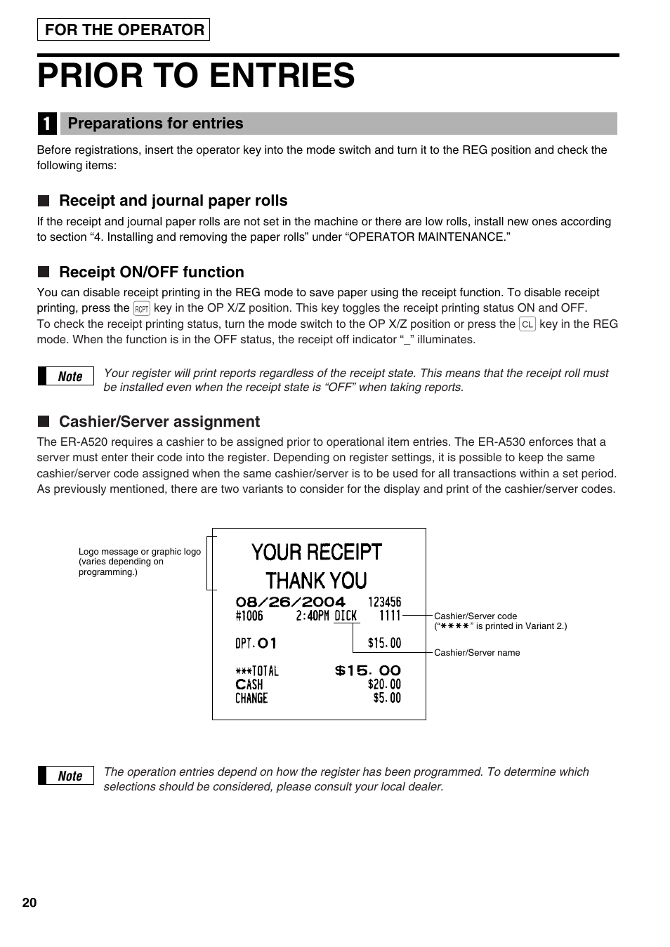 Prior to entries | Sharp ER-A520 User Manual | Page 22 / 229