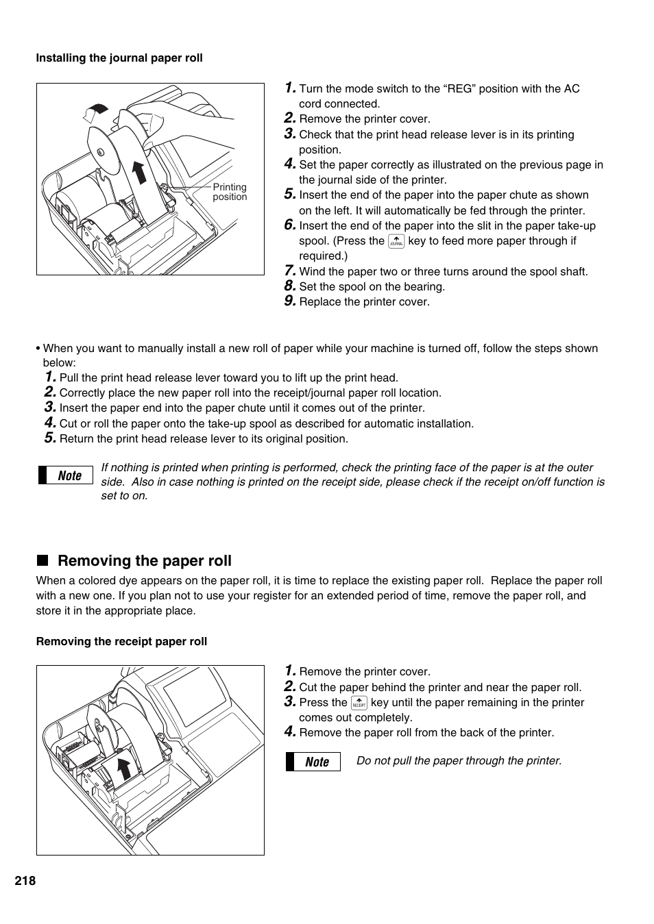 Removing the paper roll | Sharp ER-A520 User Manual | Page 220 / 229