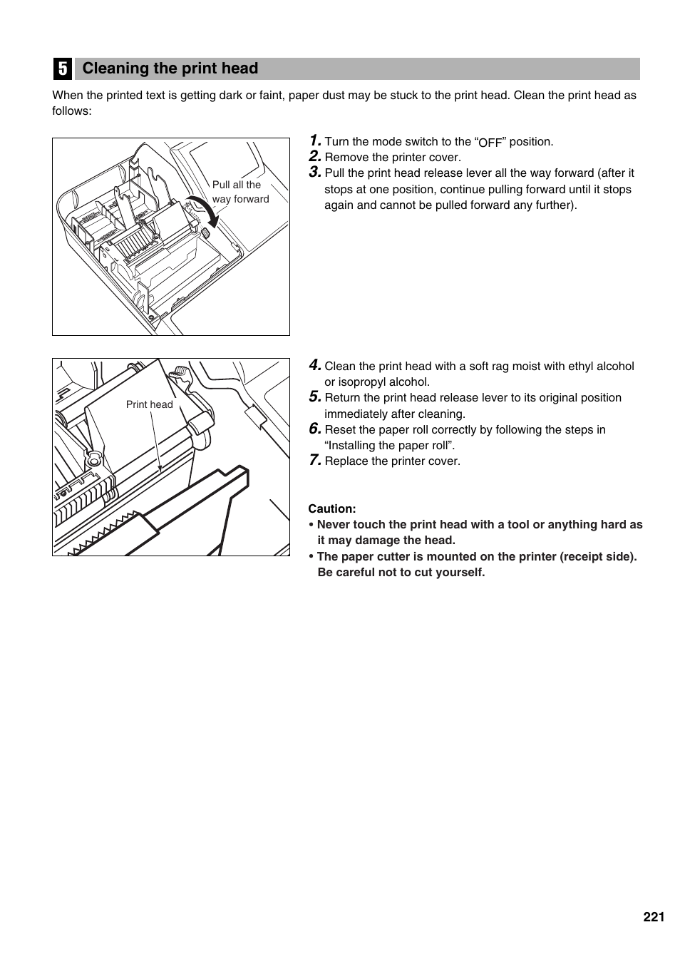 Cleaning the print head | Sharp ER-A520 User Manual | Page 223 / 229