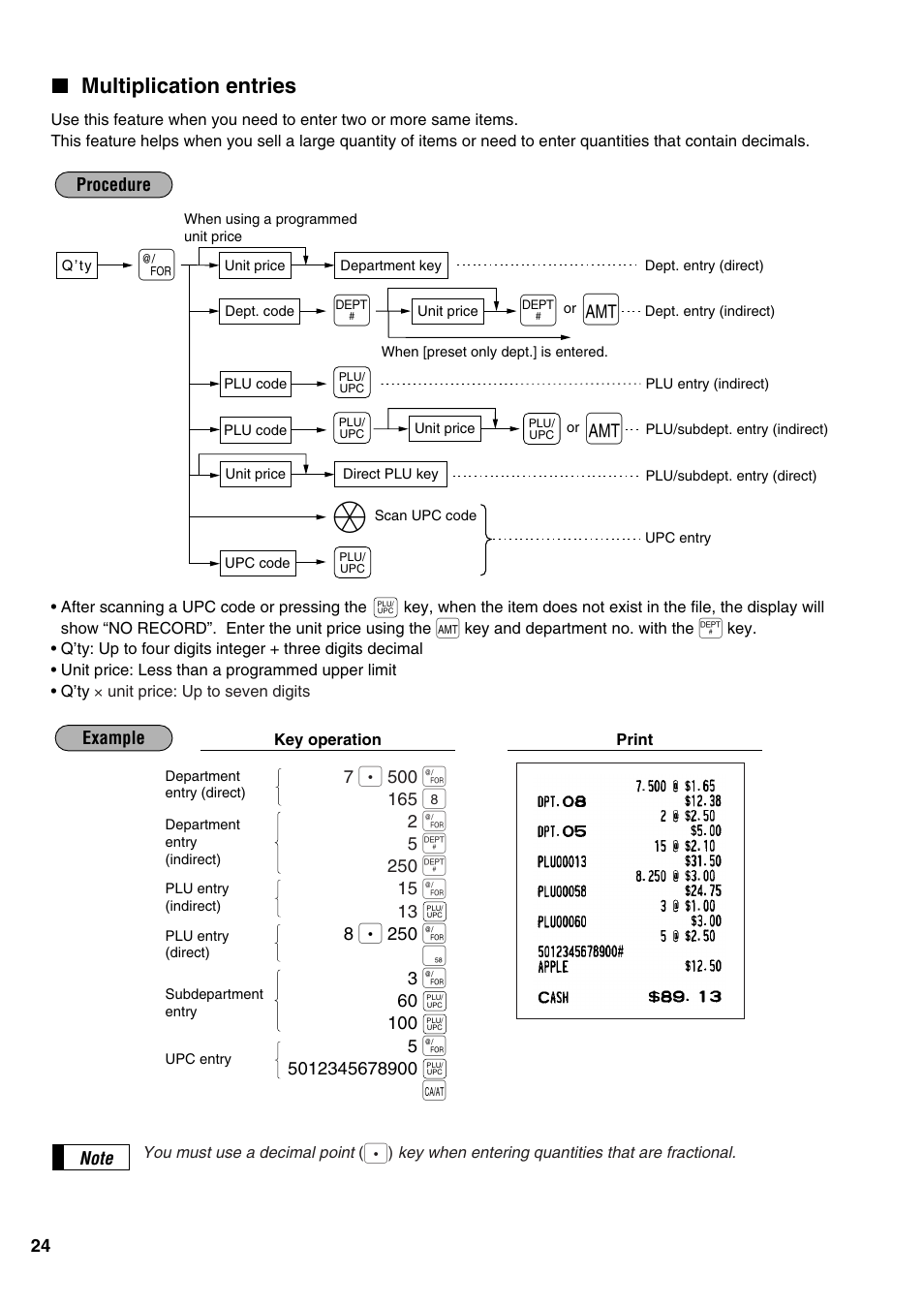 Multiplication entries | Sharp ER-A520 User Manual | Page 26 / 229