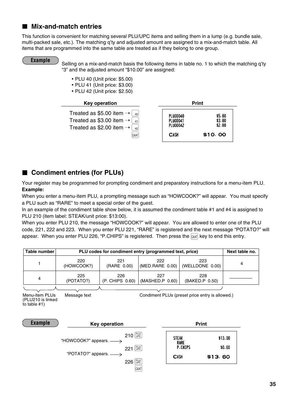 Mix-and-match entries, Condiment entries (for plus) | Sharp ER-A520 User Manual | Page 37 / 229