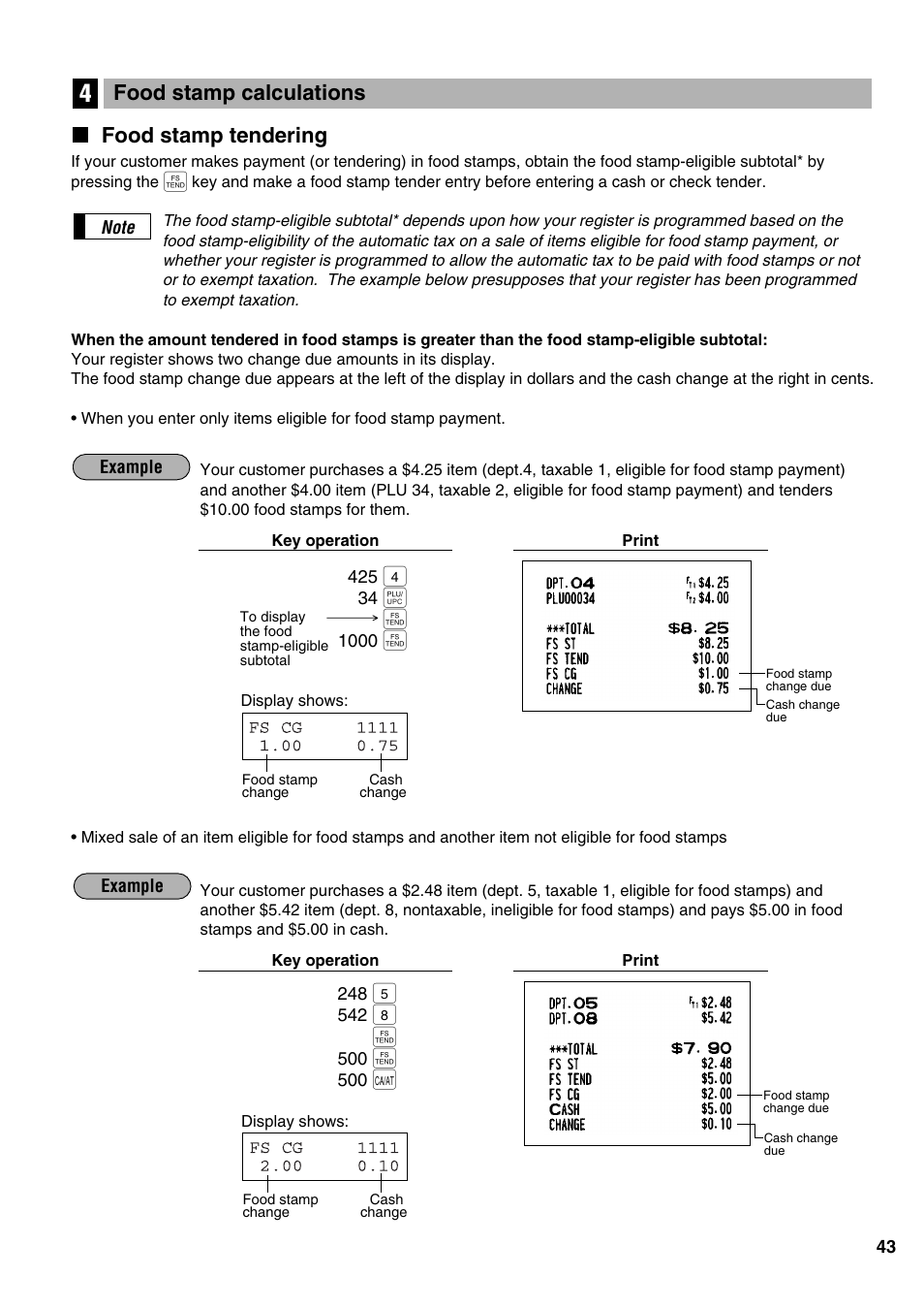 Food stamp tendering, Food stamp calculations | Sharp ER-A520 User Manual | Page 45 / 229