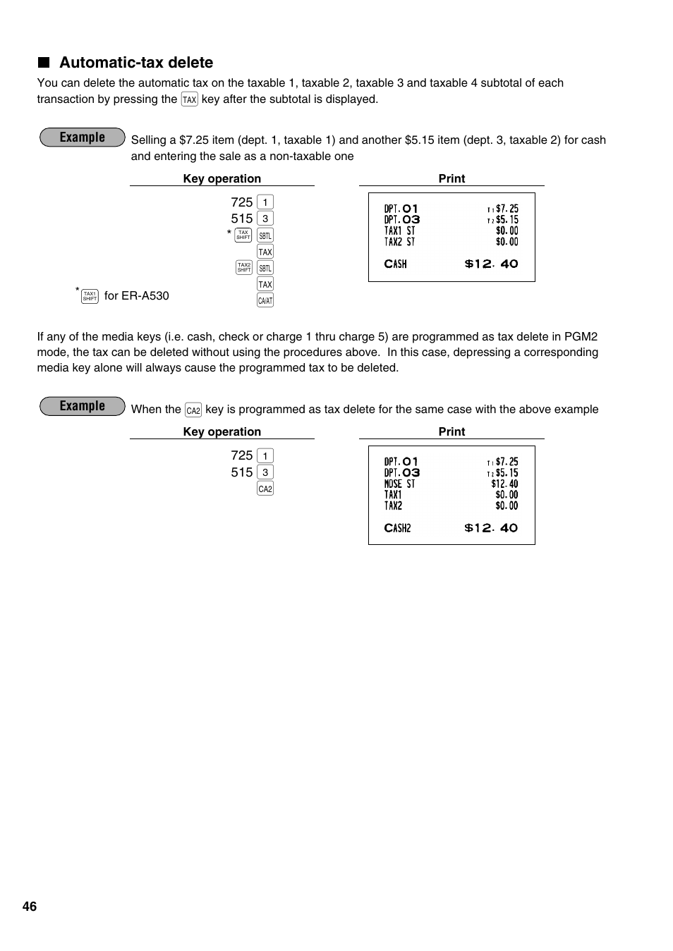 I † | ı † a, Automatic-tax delete | Sharp ER-A520 User Manual | Page 48 / 229