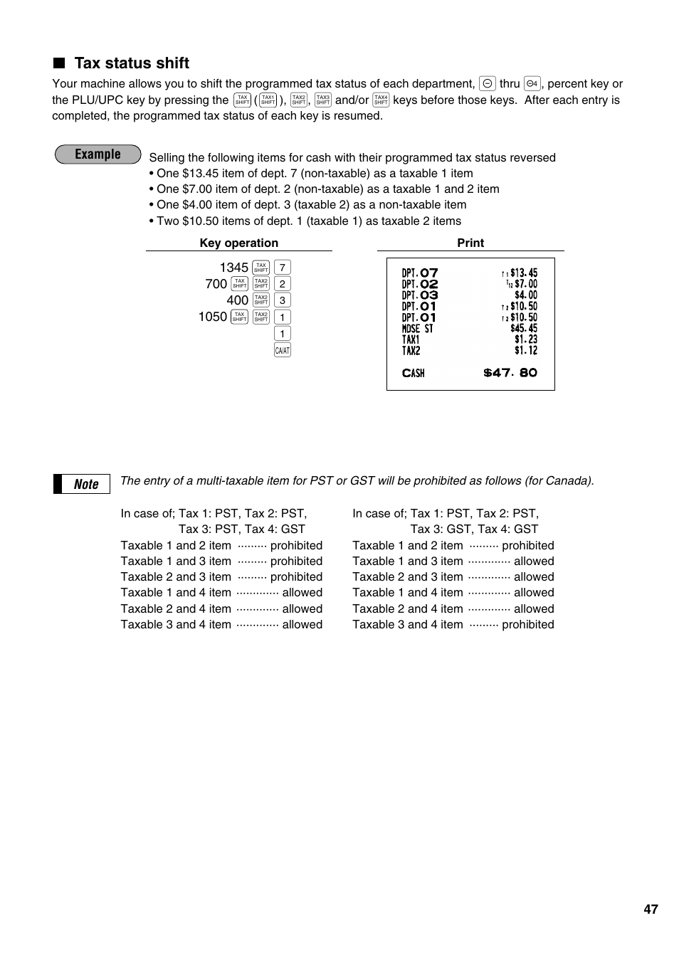 1 1 a, Tax status shift | Sharp ER-A520 User Manual | Page 49 / 229