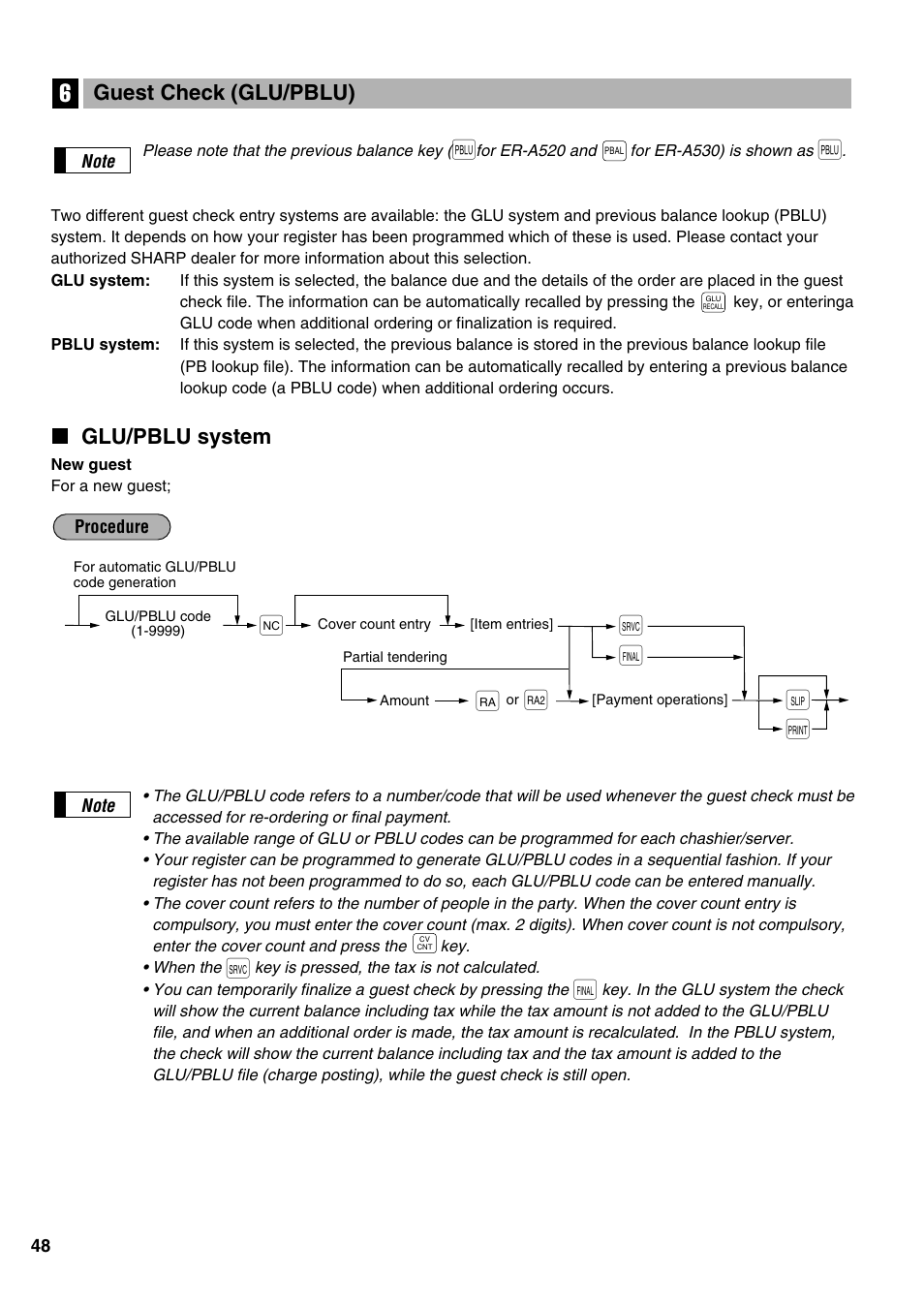 Ns f r, Glu/pblu system, Guest check (glu/pblu) | Sharp ER-A520 User Manual | Page 50 / 229