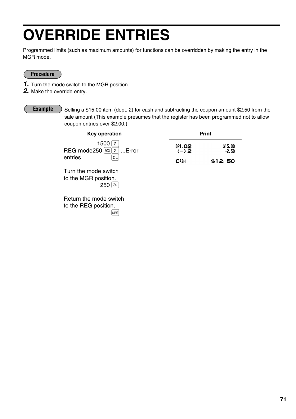 Override entries | Sharp ER-A520 User Manual | Page 73 / 229