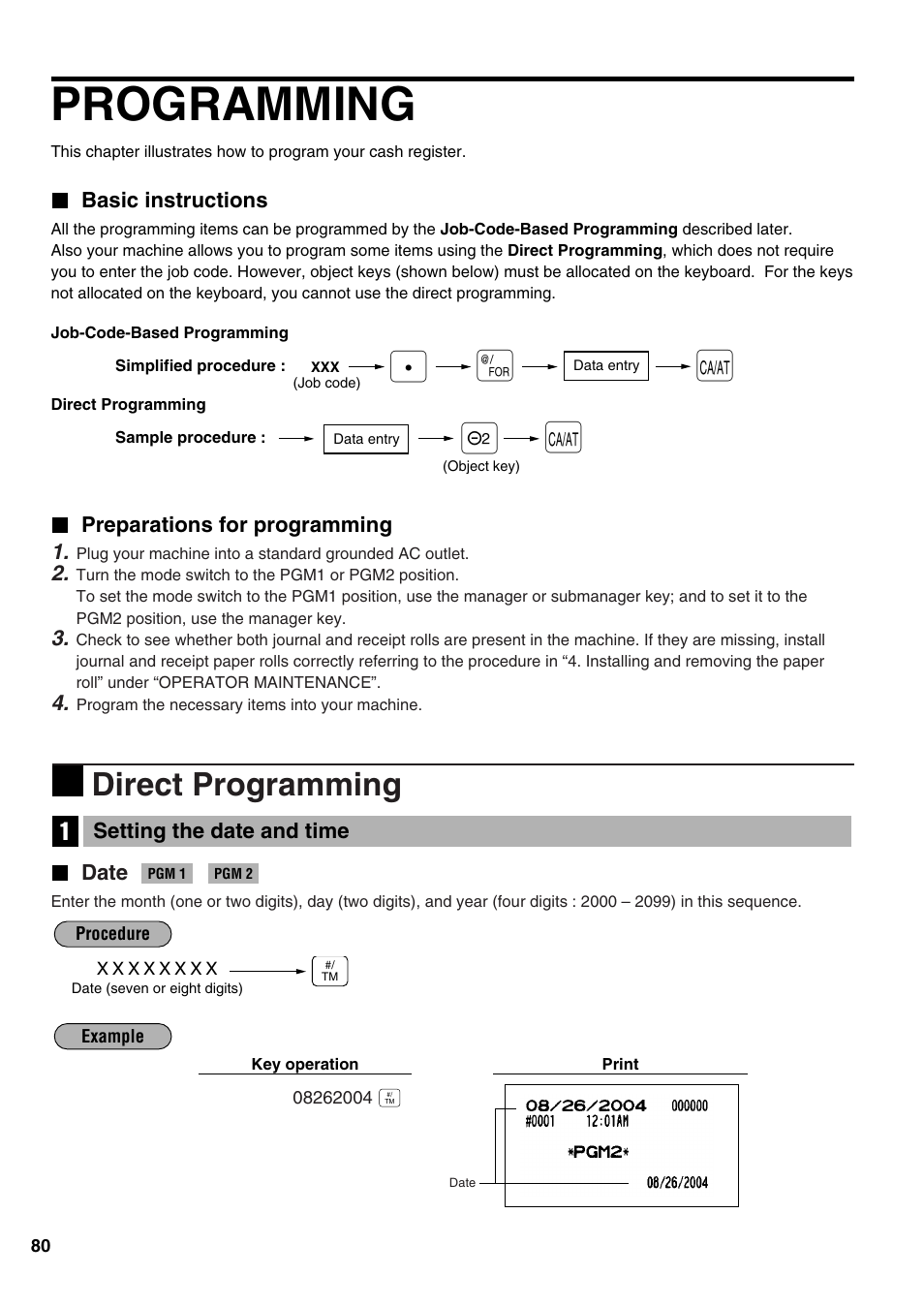 Programming, Direct programming | Sharp ER-A520 User Manual | Page 82 / 229