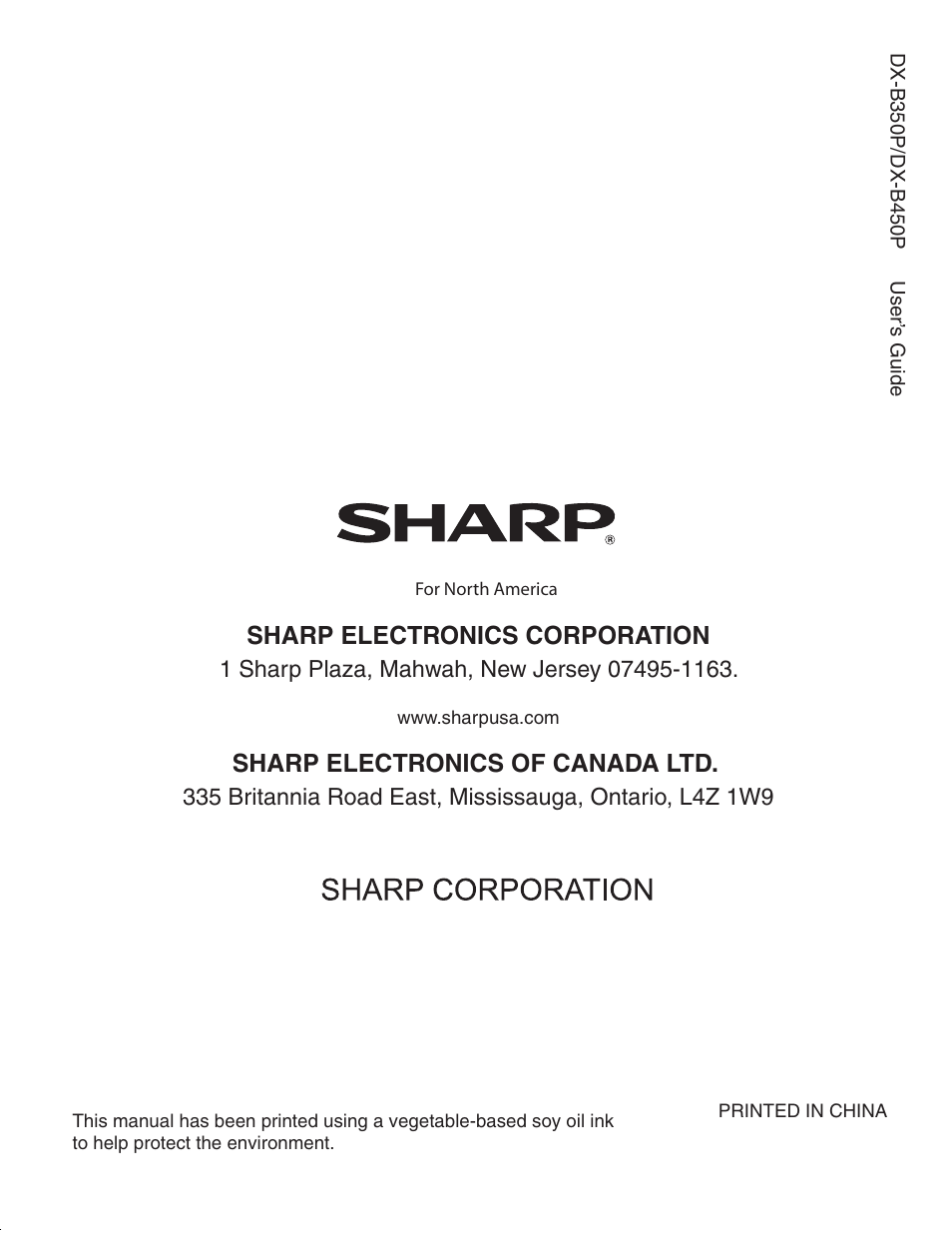 Sharp electronics corporation, Sharp electronics of canada ltd | Sharp DX-B450P User Manual | Page 146 / 146