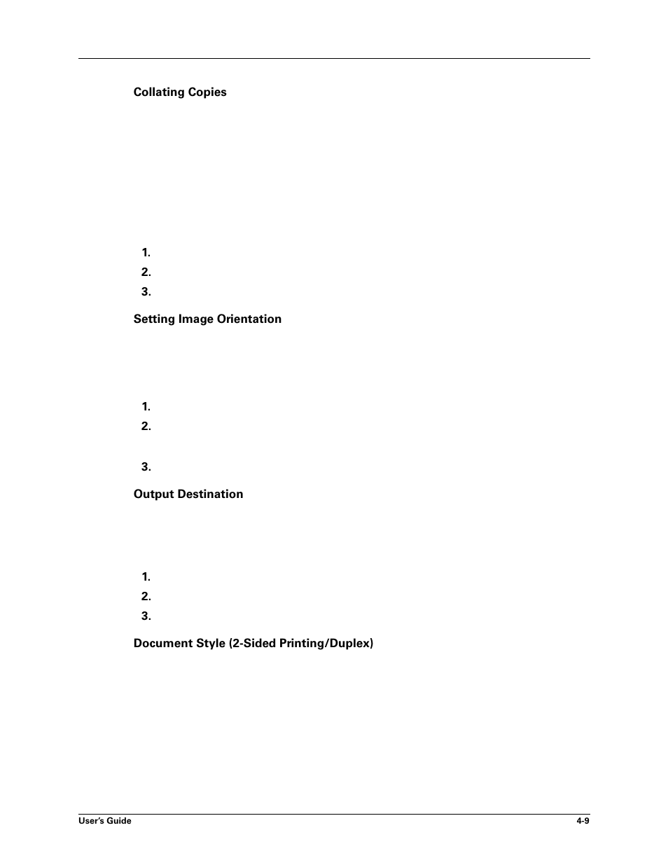 Collating copies, Setting image orientation, Output destination | Document style (2-sided printing/duplex) | Sharp DX-B450P User Manual | Page 55 / 146