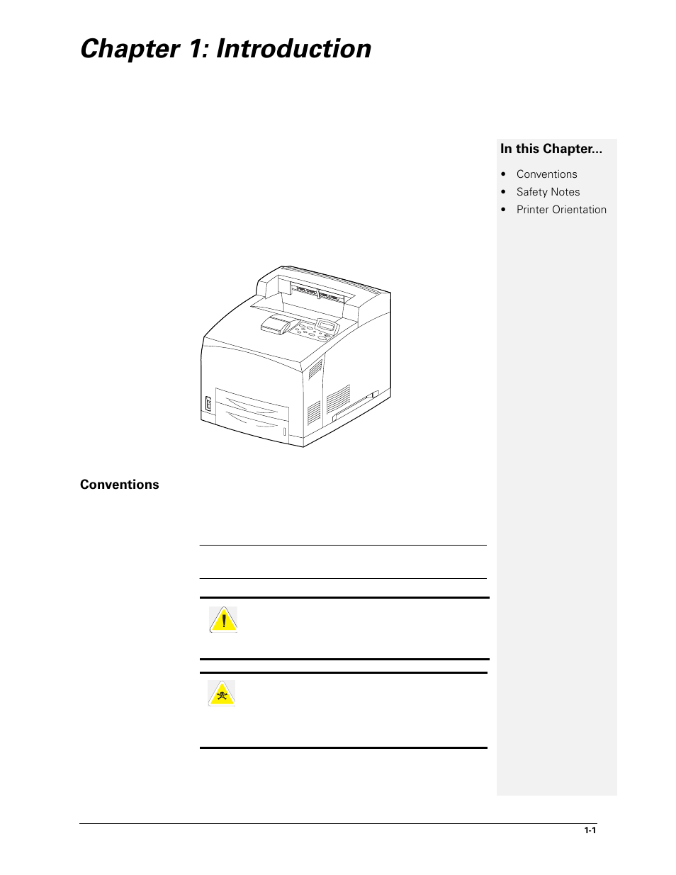 Chapter 1: introduction, Conventions, 1 introduction -1 | Conventions -1 | Sharp DX-B450P User Manual | Page 7 / 146