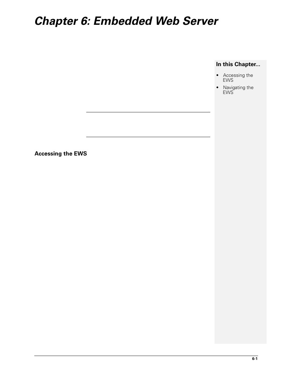 Chapter 6: embedded web server, Accessing the ews, 6 embedded web server -1 | Accessing the ews -1 | Sharp DX-B450P User Manual | Page 77 / 146