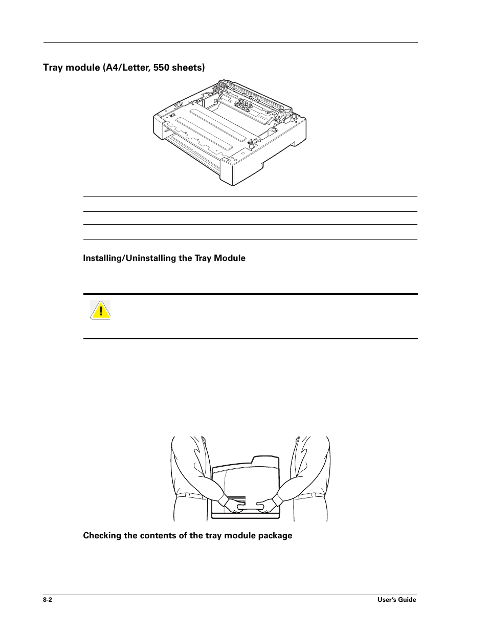 Tray module (a4/letter, 550 sheets), Installing/uninstalling the tray module, Checking the contents of the tray module package | Tray module (a4/letter, 550 sheets) -2, Tray module (a4, Letter, 550 sheets) | Sharp DX-B450P User Manual | Page 90 / 146