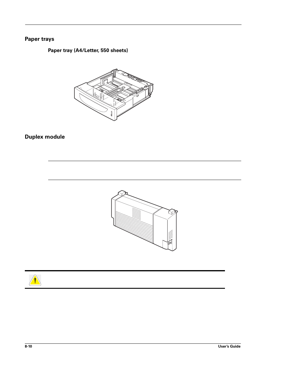 Paper trays, Paper tray (a4/letter, 550 sheets), Duplex module | Paper trays -10, Paper tray (a4/letter, 550 sheets) -10, Duplex module -10 | Sharp DX-B450P User Manual | Page 98 / 146