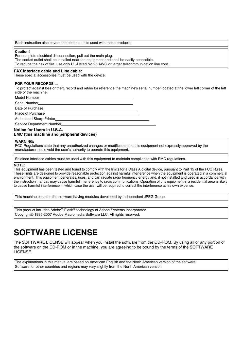 Software license | Sharp CINSE4653DS51 User Manual | Page 2 / 56