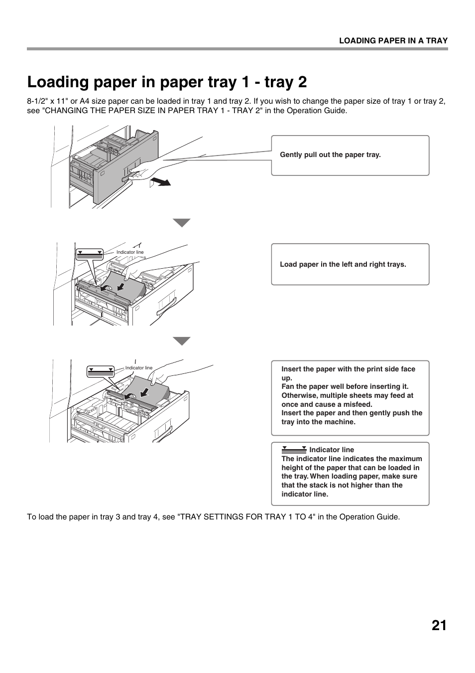 Loading paper in paper tray 1 - tray 2 | Sharp CINSE4653DS51 User Manual | Page 23 / 56
