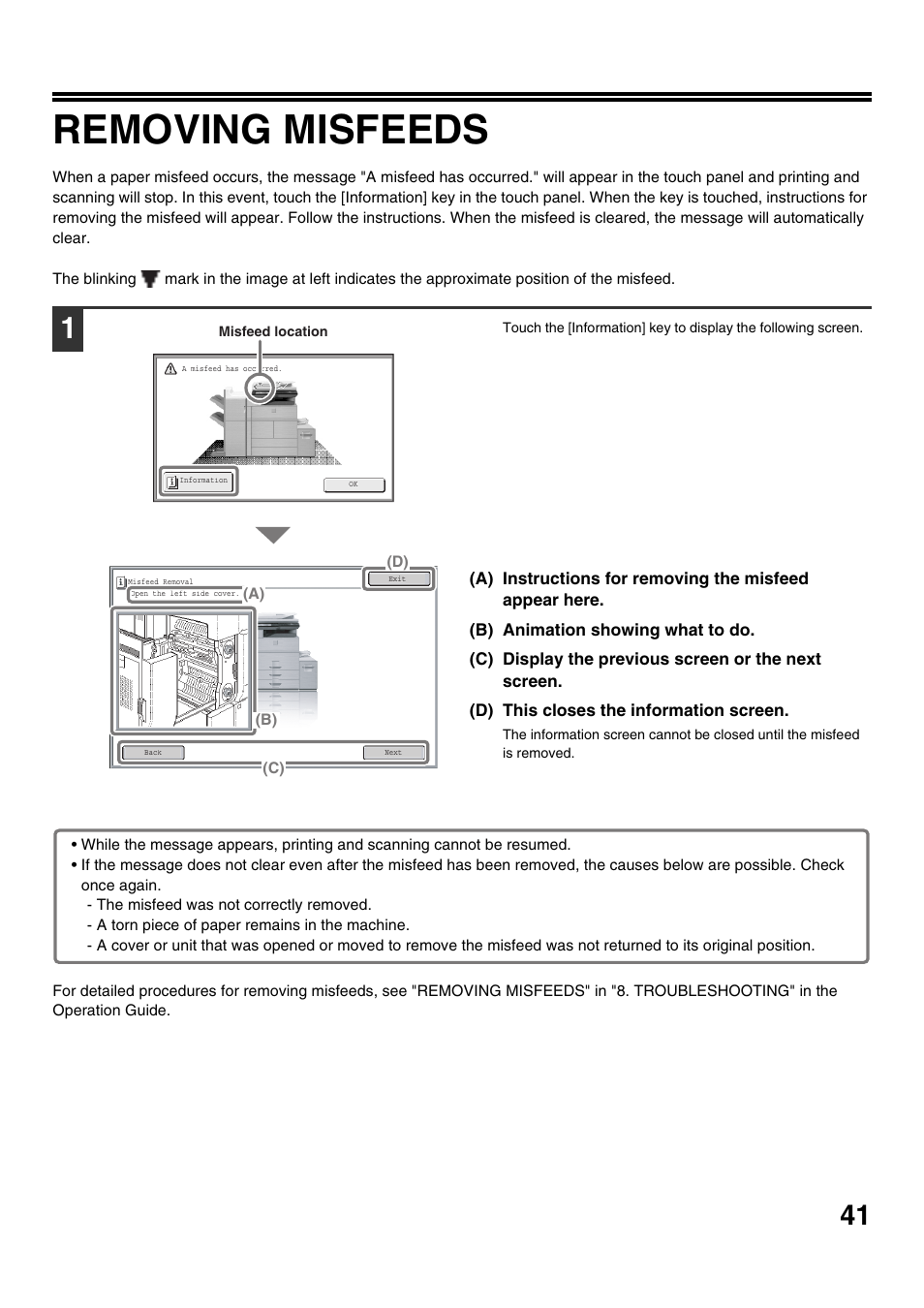 Removing misfeeds | Sharp CINSE4653DS51 User Manual | Page 43 / 56