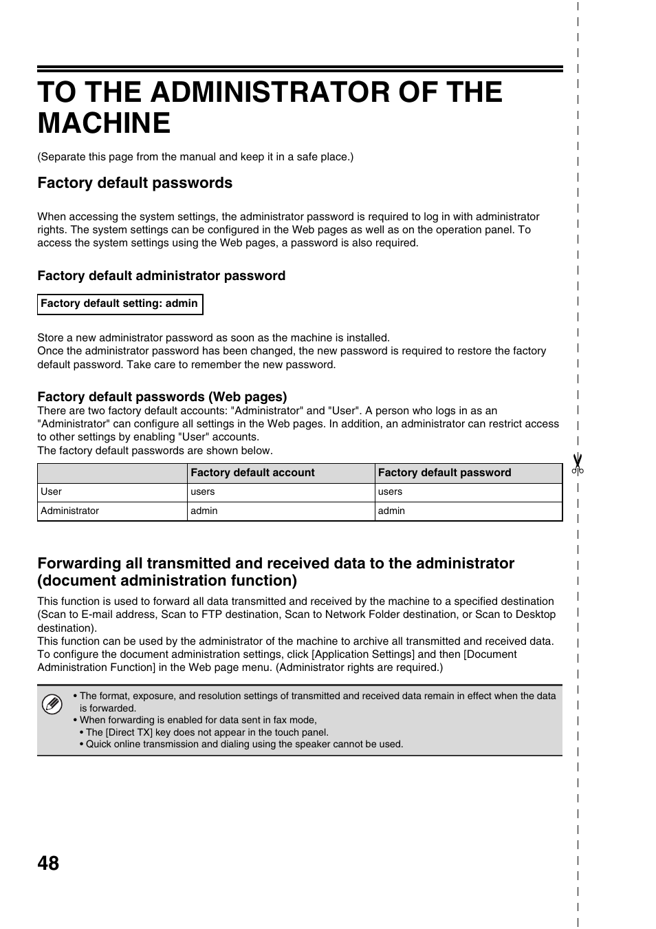 Factory default passwords | Sharp CINSE4653DS51 User Manual | Page 50 / 56