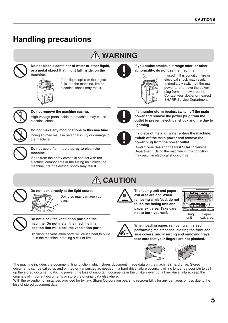 Handling precautions, Warning, Caution | Sharp CINSE4653DS51 User Manual | Page 7 / 56