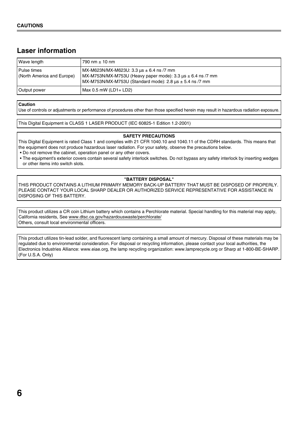 Laser information | Sharp CINSE4653DS51 User Manual | Page 8 / 56