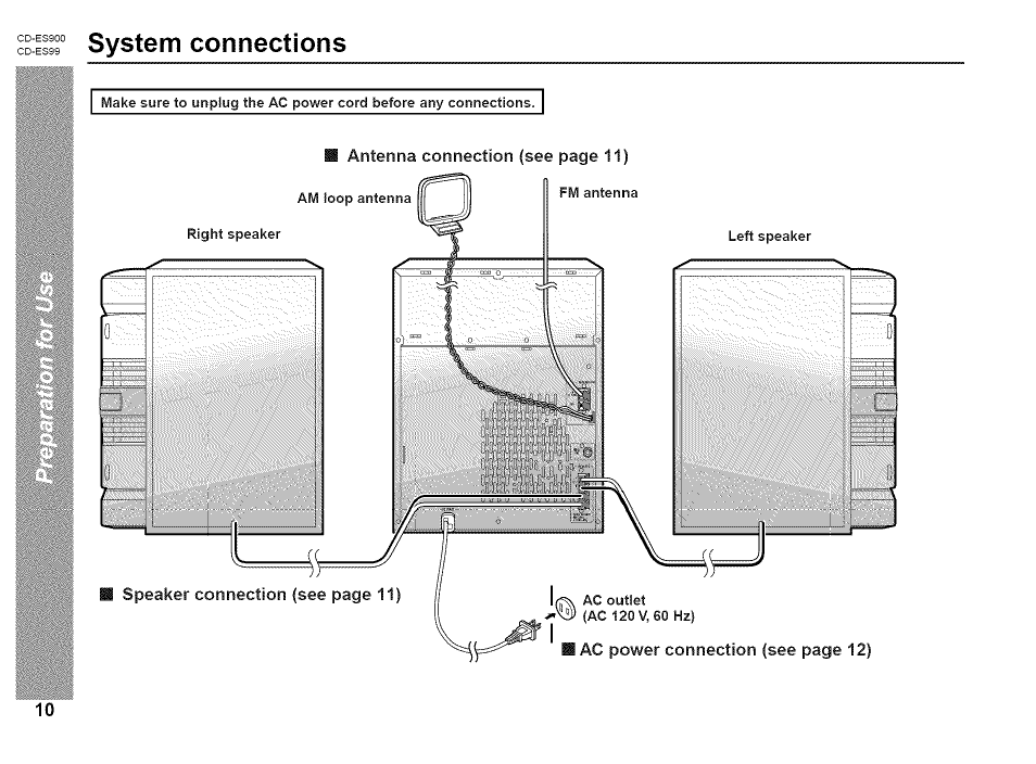 System connections, System connections -12 | Sharp CD-ES99 User Manual | Page 10 / 36