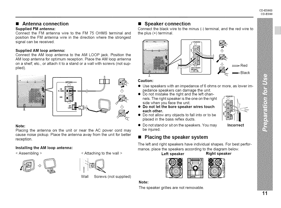 Antenna connection, Speaker connection, Iiq ik i ^ f | Sharp CD-ES99 User Manual | Page 11 / 36