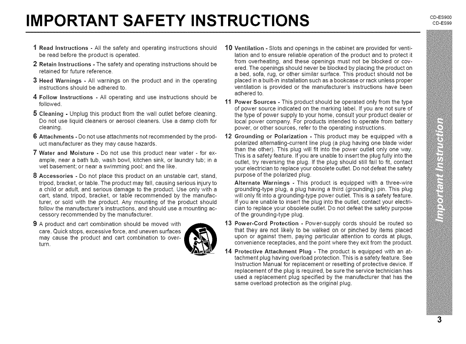 Important safety instructions | Sharp CD-ES99 User Manual | Page 3 / 36