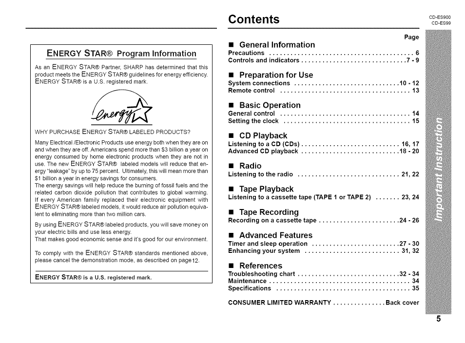 Sharp CD-ES99 User Manual | Page 5 / 36