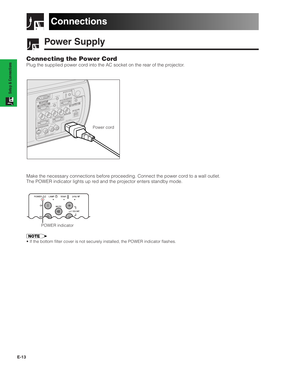 Setup & connections, Connections, Power supply | Sharp XG-P20XU User Manual | Page 14 / 83