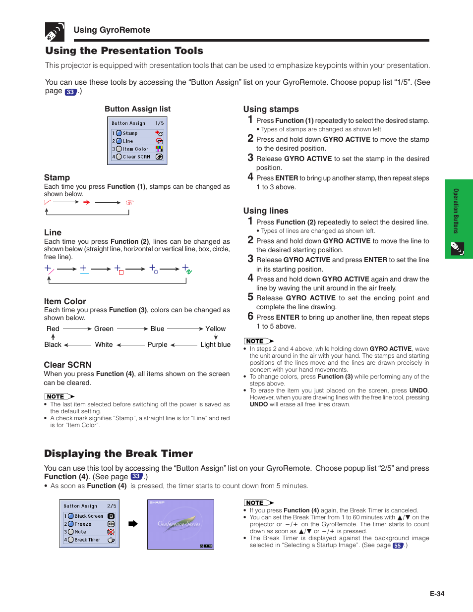 Using the presentation tools, Displaying the break timer | Sharp XG-P20XU User Manual | Page 35 / 83