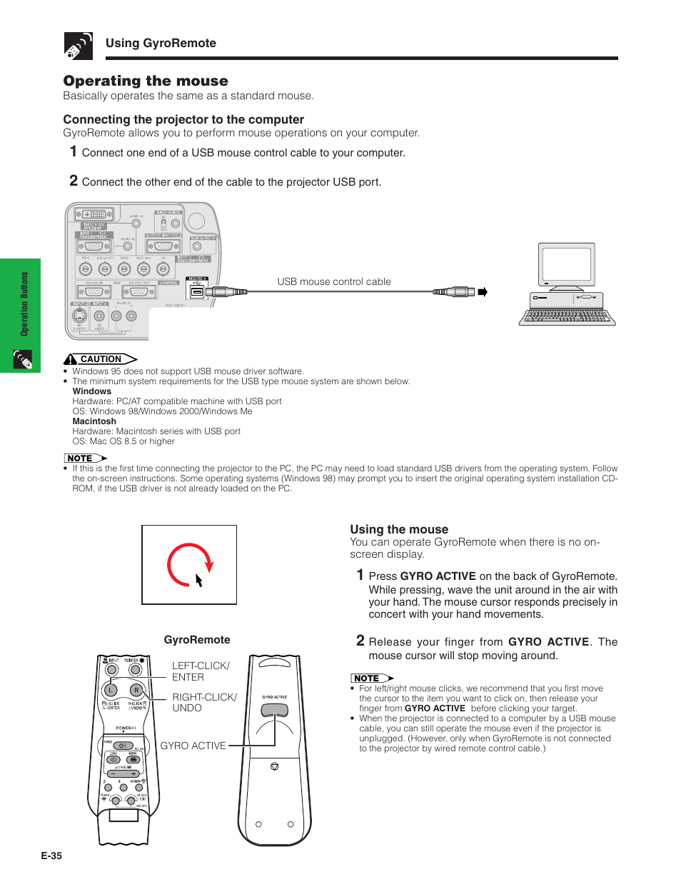 Operating the mouse | Sharp XG-P20XU User Manual | Page 36 / 83