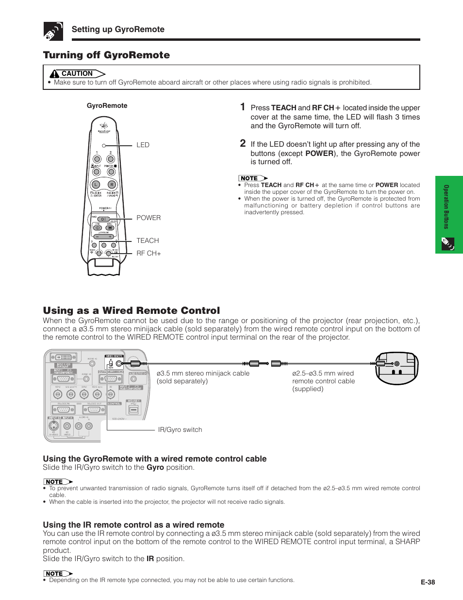 Turning off gyroremote, Using as a wired remote control | Sharp XG-P20XU User Manual | Page 39 / 83