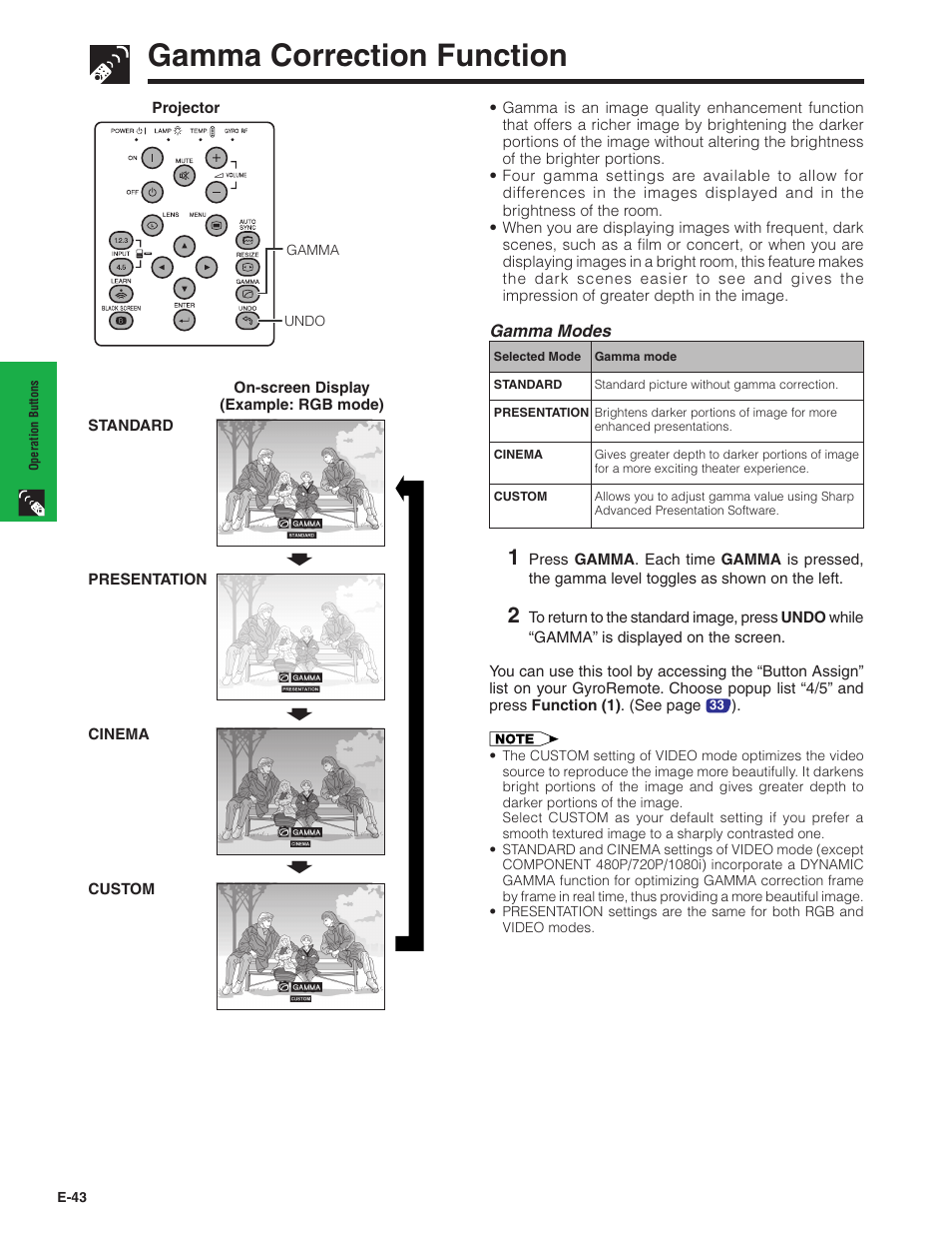 Gamma correction function, Ss s | Sharp XG-P20XU User Manual | Page 44 / 83