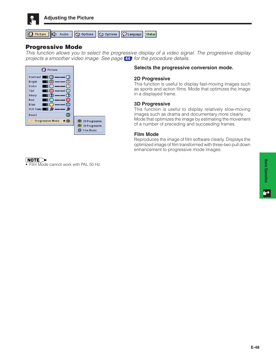 Progressive mode | Sharp XG-P20XU User Manual | Page 49 / 83