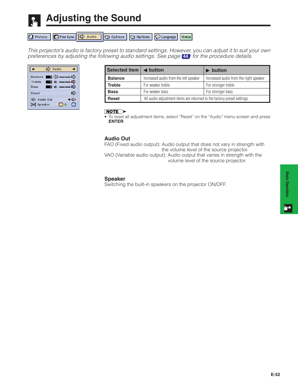 Adjusting the sound | Sharp XG-P20XU User Manual | Page 53 / 83
