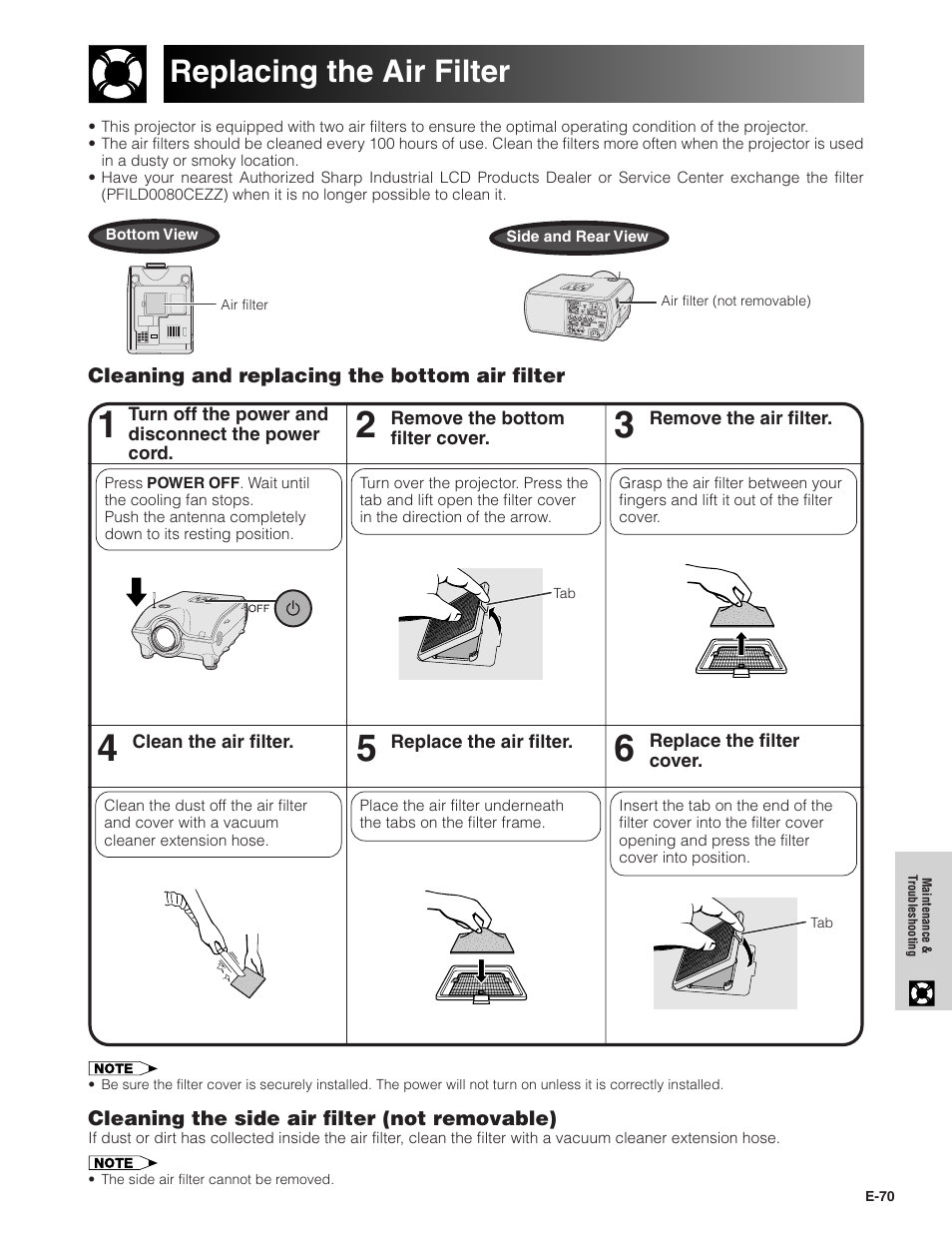 Replacing the air filter | Sharp XG-P20XU User Manual | Page 71 / 83