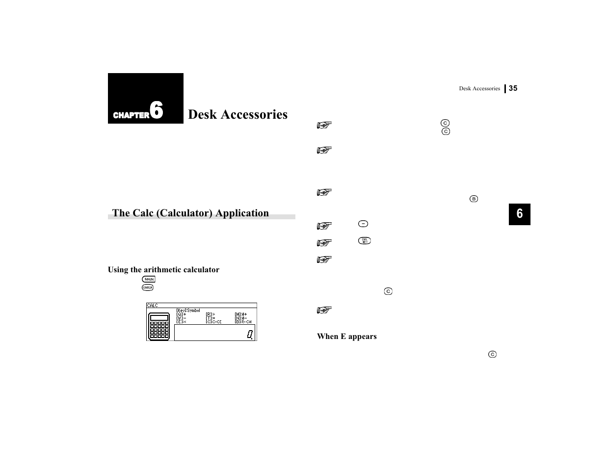 Desk accessories, The calc (calculator) application | Sharp OZ-770 User Manual | Page 37 / 91