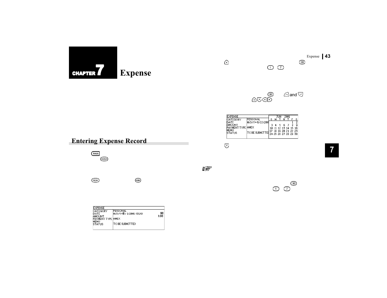 Expense, Entering expense record | Sharp OZ-770 User Manual | Page 45 / 91