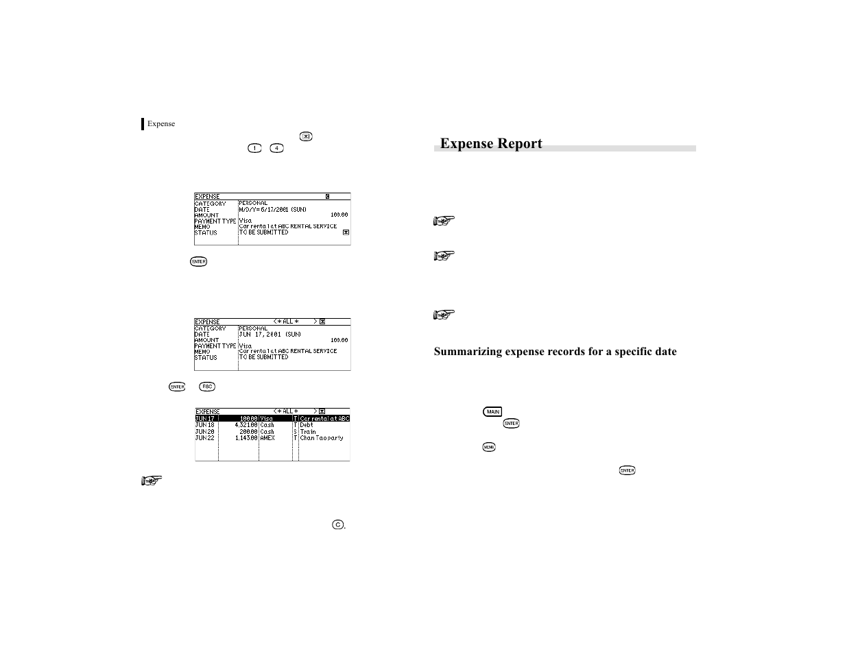 Expense report | Sharp OZ-770 User Manual | Page 46 / 91