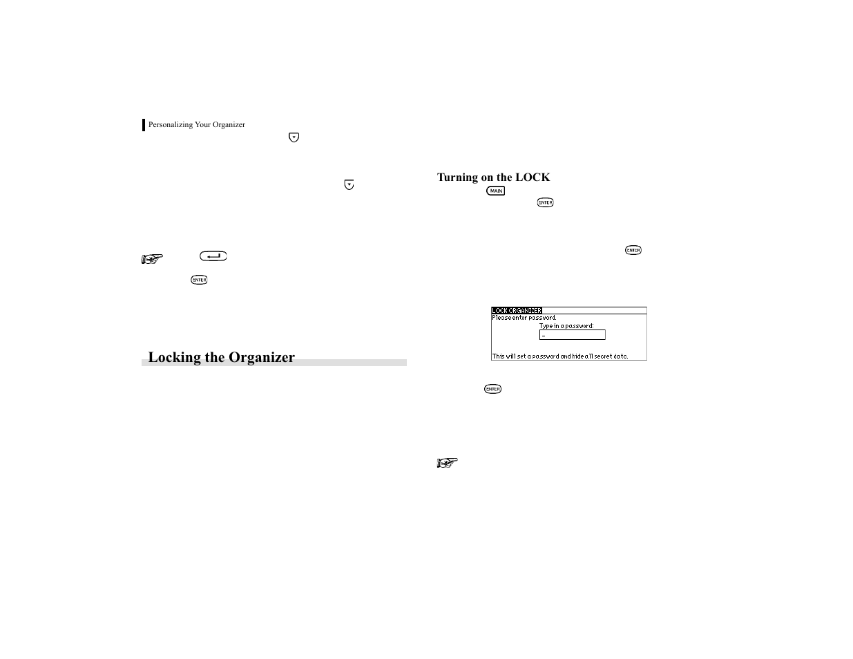 Locking the organizer | Sharp OZ-770 User Manual | Page 56 / 91